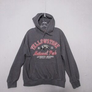 Vintage Prairie Mountain Yellowstone National Park Hoodie Sweatshirt  Gray Y2K